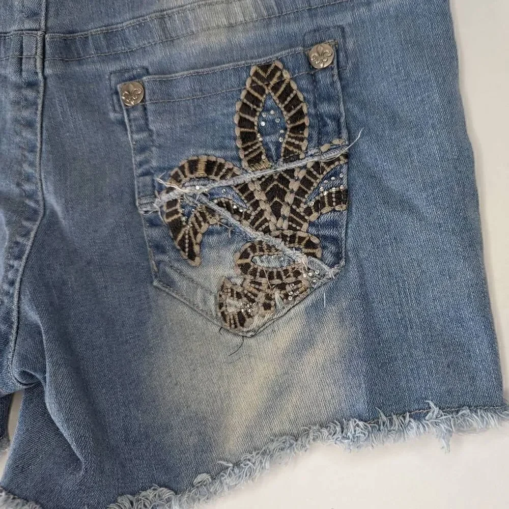 Rebel & Soul Women Jean Shorts Distressed Blue Wash Size 11